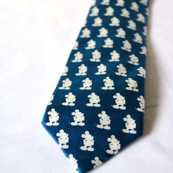 DISNEY Parks 100% Silk Neck Tie Blue Mickey Mouse Collectible Mens Formal - Picture 2 of 8